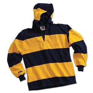 Barbarian Yellow / Blue Striped Hooded Rugby Jersey - XS, unisex fits oversized!